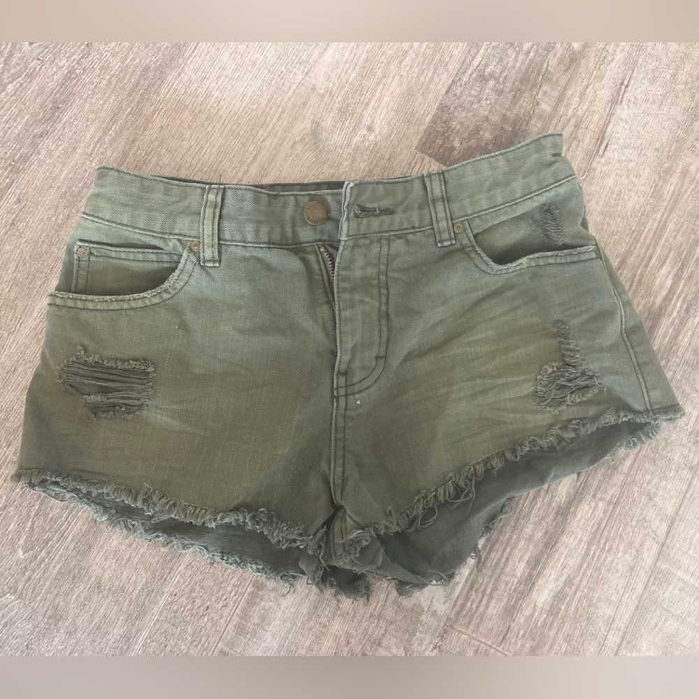 Green denim billabong high waist shorts cut offs size 26